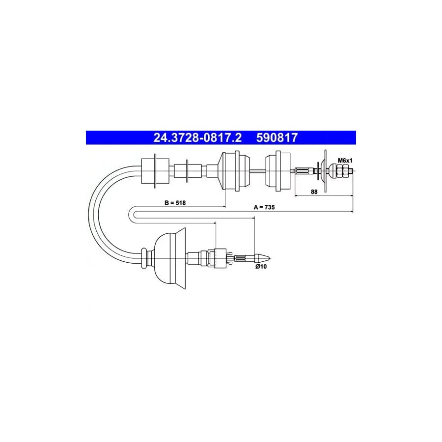 ATE 24.3728-0817.2 Clutch Cable For Peugeot 405