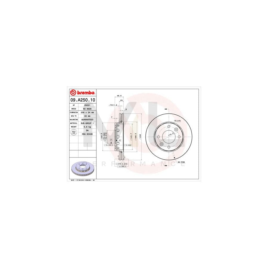 BREMBO 09.A250.10 Brake Disc Internally Vented | ML Performance Car Parts