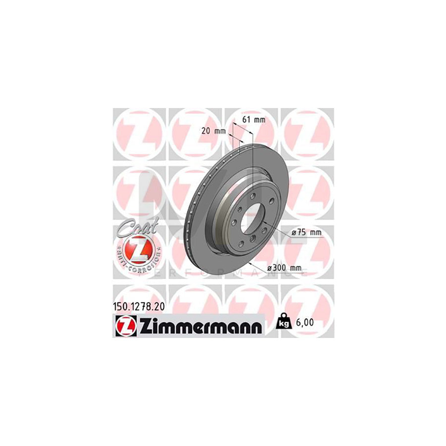 ZIMMERMANN COAT Z 150.1278.20 Brake Disc for BMW 5 Series Externally Vented, Coated, High-carbon | ML Performance Car Parts