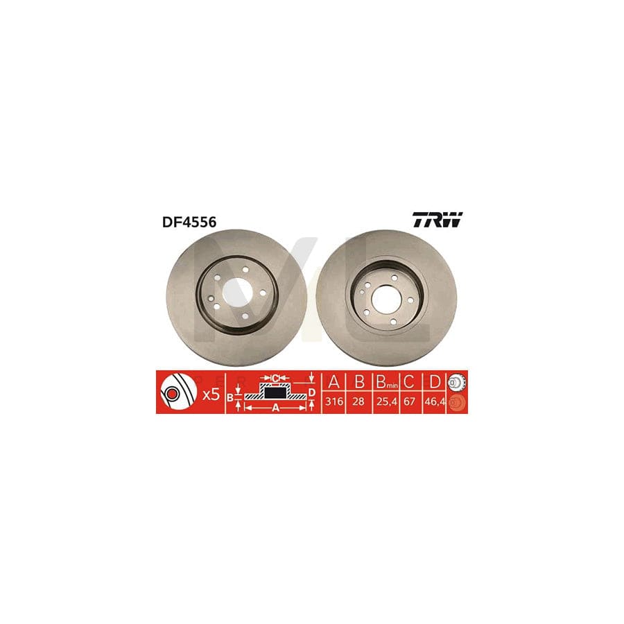 TRW DF4556 Brake Disc Vented, Painted, High-carbon | ML Performance Car Parts