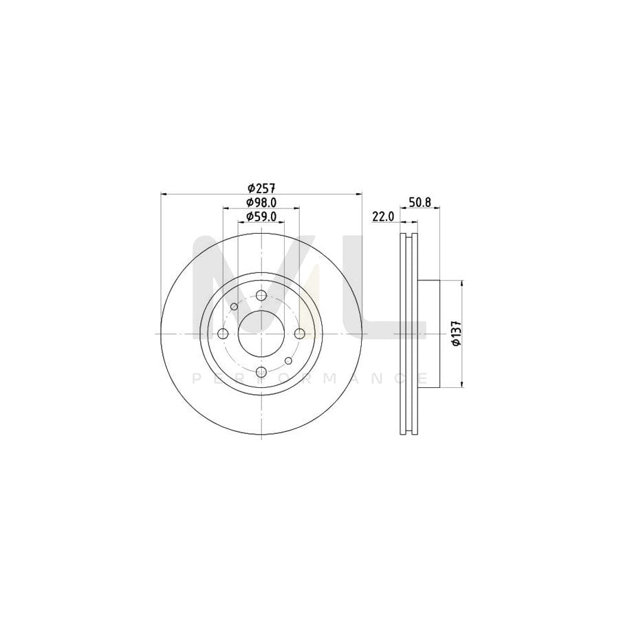 HELLA 8DD 355 102-301 Brake Disc Internally Vented, without wheel hub, without wheel studs | ML Performance Car Parts