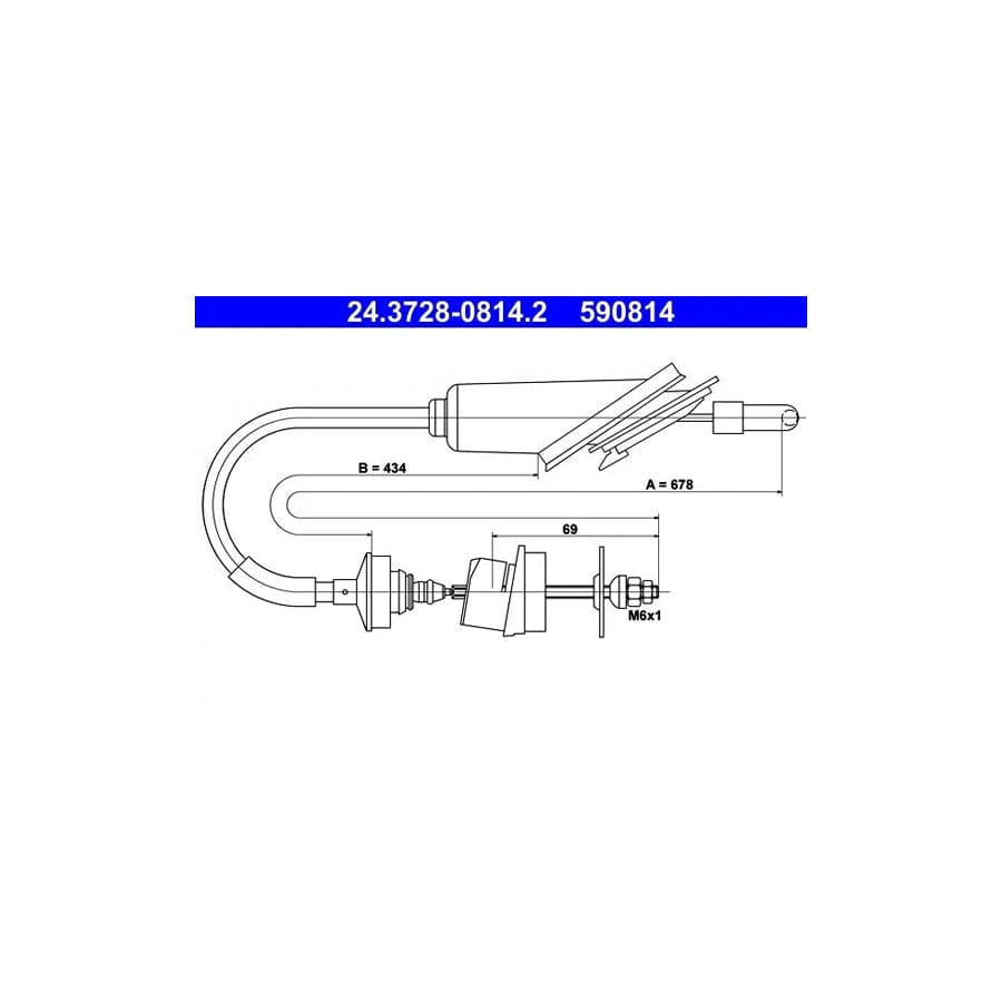 ATE 24.3728-0814.2 Clutch Cable For Peugeot 106