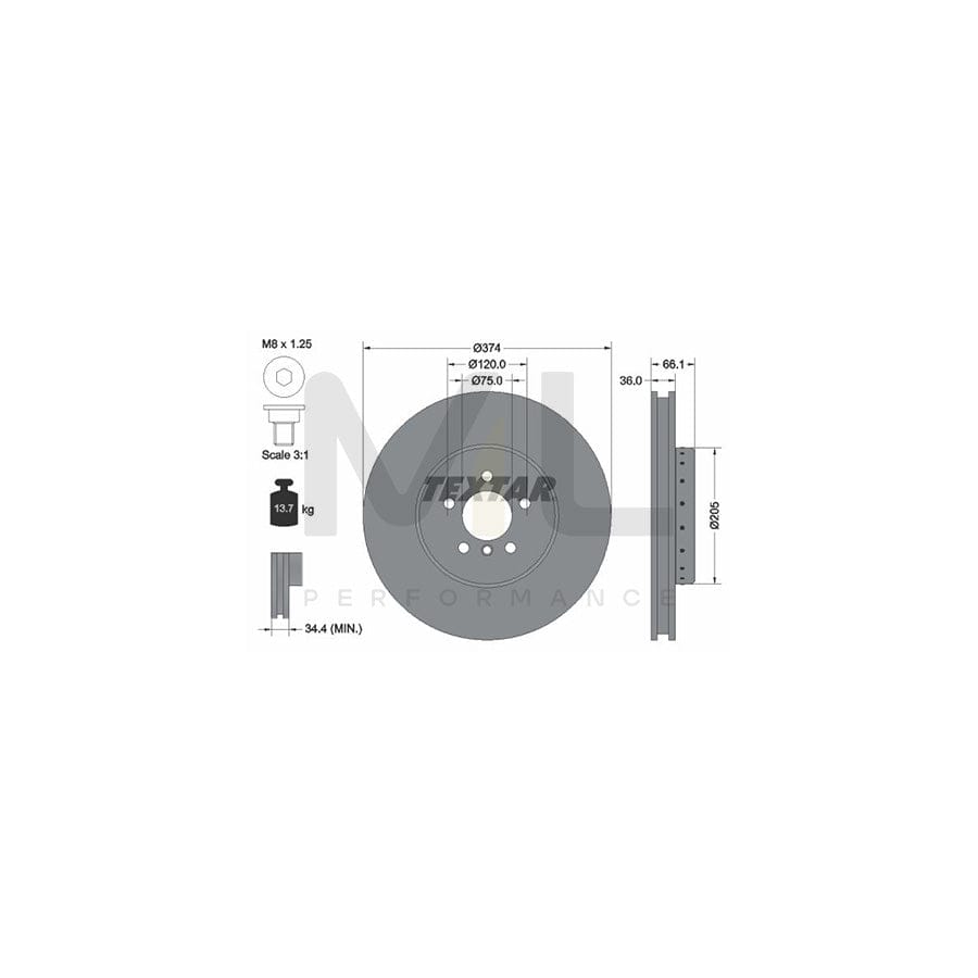 TEXTAR PRO+ 92266025 Brake Disc Internally Vented, Two-piece brake disc, Coated, High-carbon, with bolts/screws, without wheel hub, without wheel studs | ML Performance Car Parts