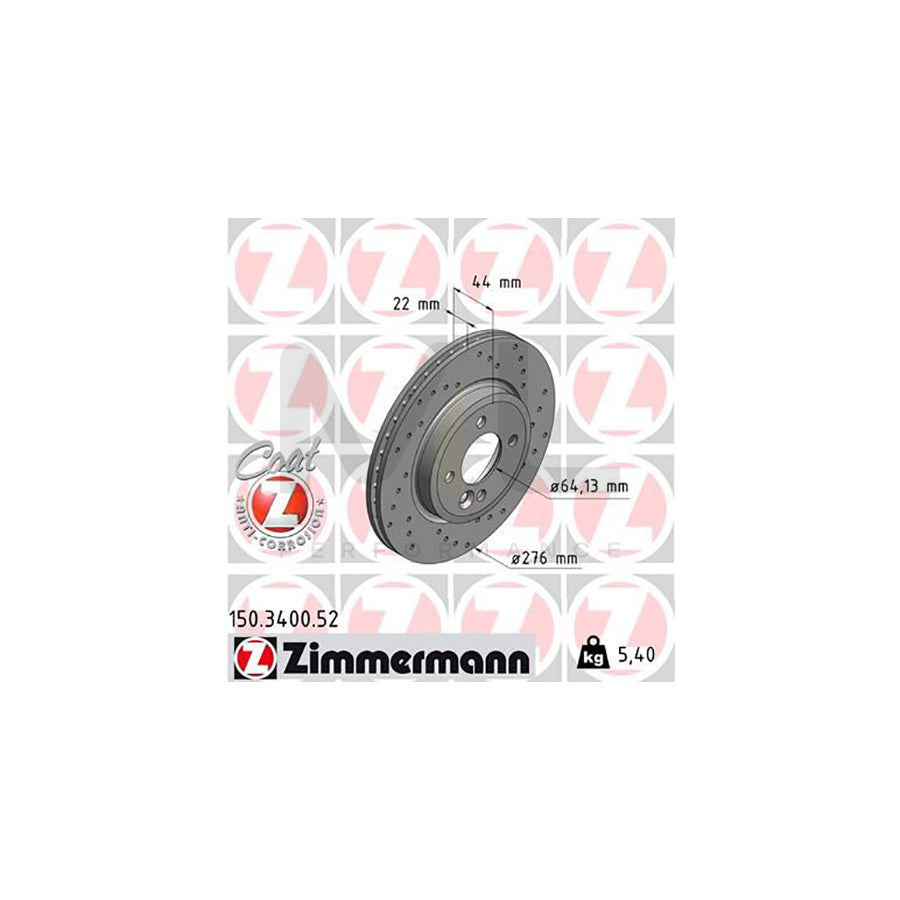 ZIMMERMANN SPORT COAT Z 150.3400.52 Brake Disc Internally Vented, Perforated, Coated, High-carbon | ML Performance Car Parts