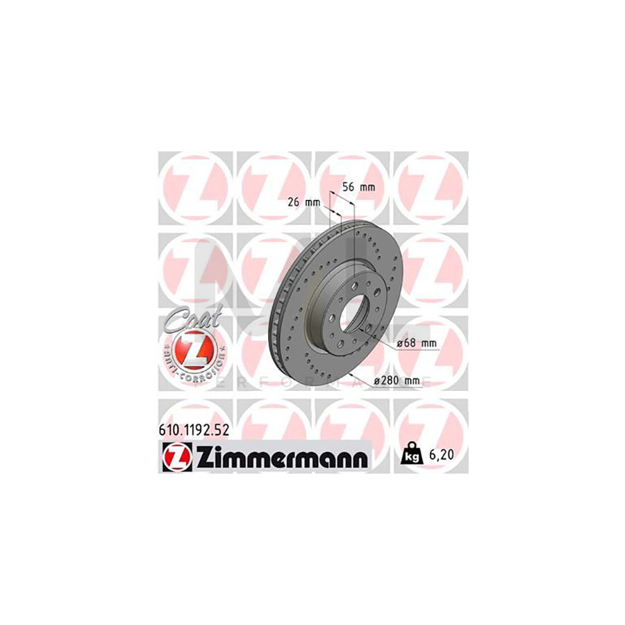 ZIMMERMANN SPORT COAT Z 610.1192.52 Brake Disc Internally Vented, Perforated, Coated | ML Performance Car Parts