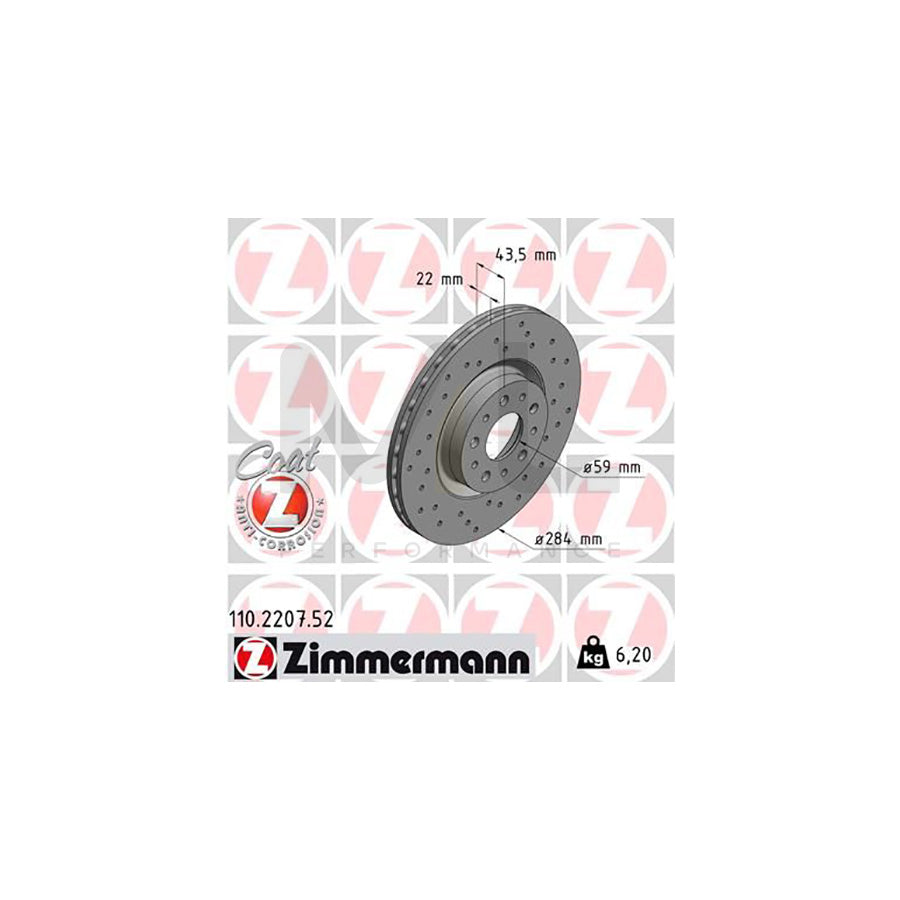 ZIMMERMANN SPORT COAT Z 110.2207.52 Brake Disc Internally Vented, Perforated, Coated | ML Performance Car Parts