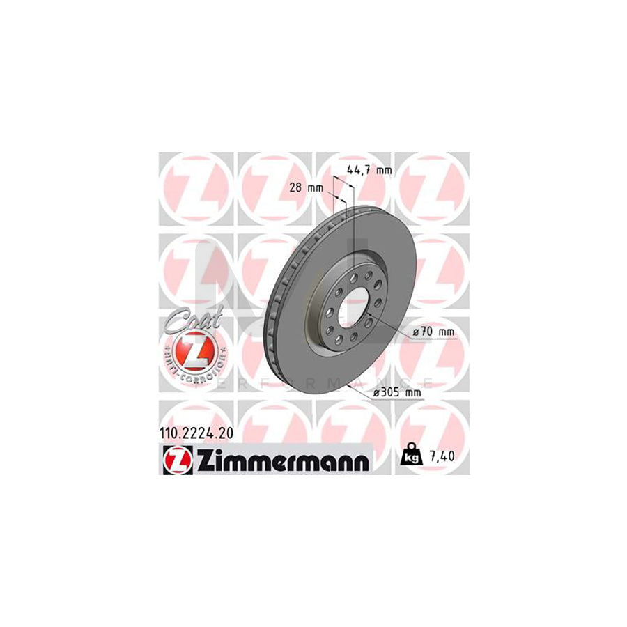 ZIMMERMANN COAT Z 110.2224.20 Brake Disc for ALFA ROMEO Giulia Saloon (952) Internally Vented, Coated | ML Performance Car Parts