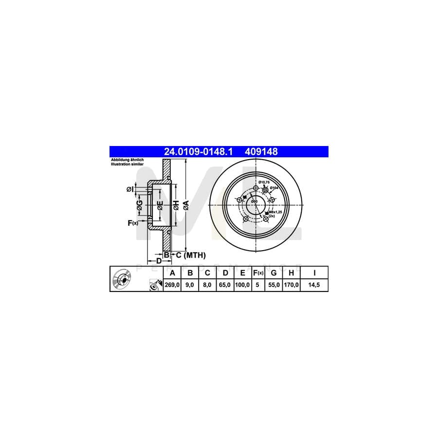 ATE 24.0109-0148.1 Brake Disc for TOYOTA CELICA Solid, Coated | ML Performance Car Parts