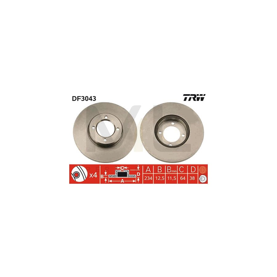 TRW DF3043 Brake Disc for DAIHATSU Charmant Solid, Painted | ML Performance Car Parts