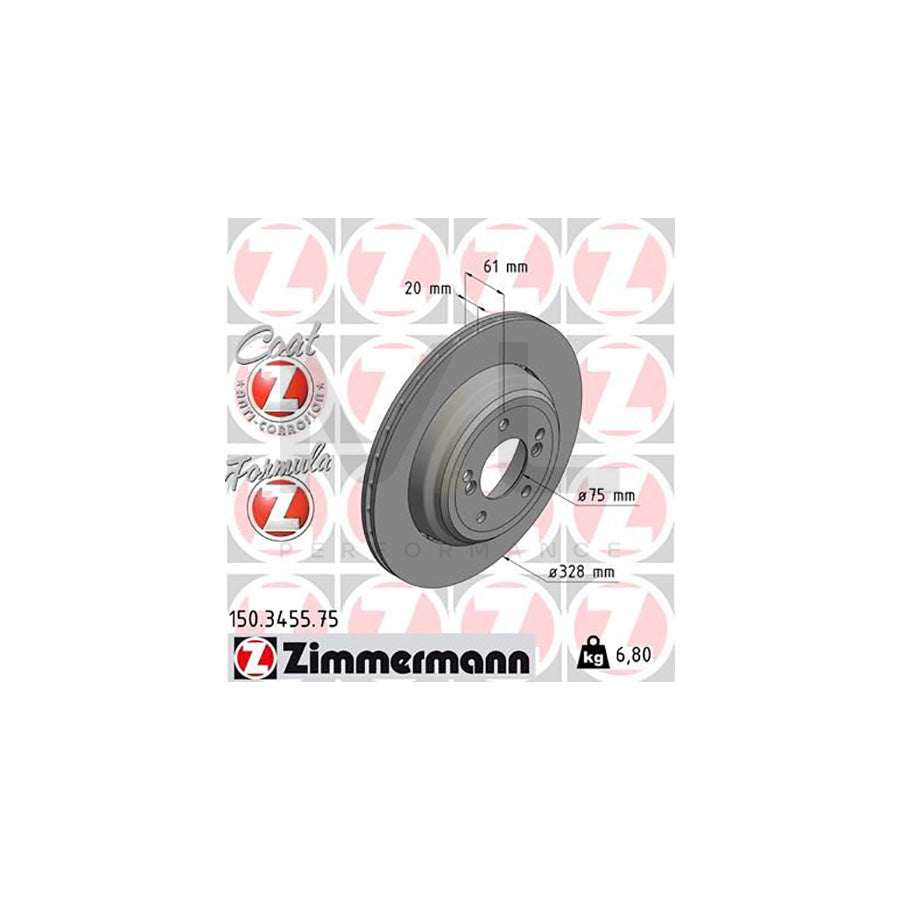 ZIMMERMANN FORMULA Z COAT Z 150.3455.75 Brake Disc for BMW 5 Saloon (E39) Two-piece brake disc, Vented, Coated, Alloyed / High-carbon | ML Performance Car Parts