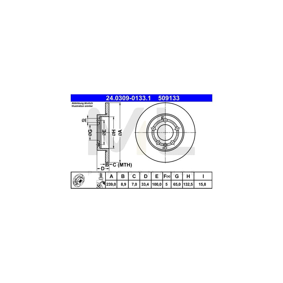 ATE PowerDisc 24.0309-0133.1 Brake Disc Solid, Coated, with bolts/screws | ML Performance Car Parts