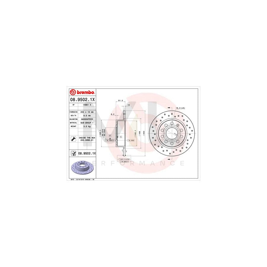 BREMBO XTRA LINE 08.9502.1X Brake Disc Perforated, Solid, Coated, with bolts/screws | ML Performance Car Parts