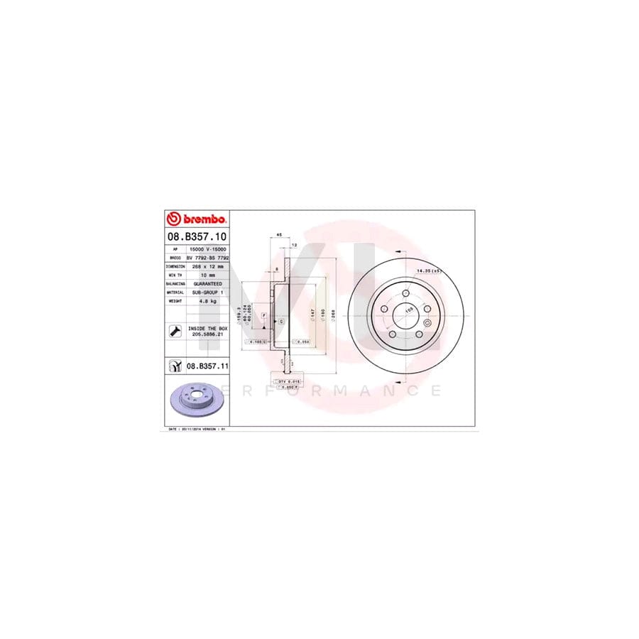 BREMBO 08.B357.10 Brake Disc Solid, with bolts/screws | ML Performance Car Parts