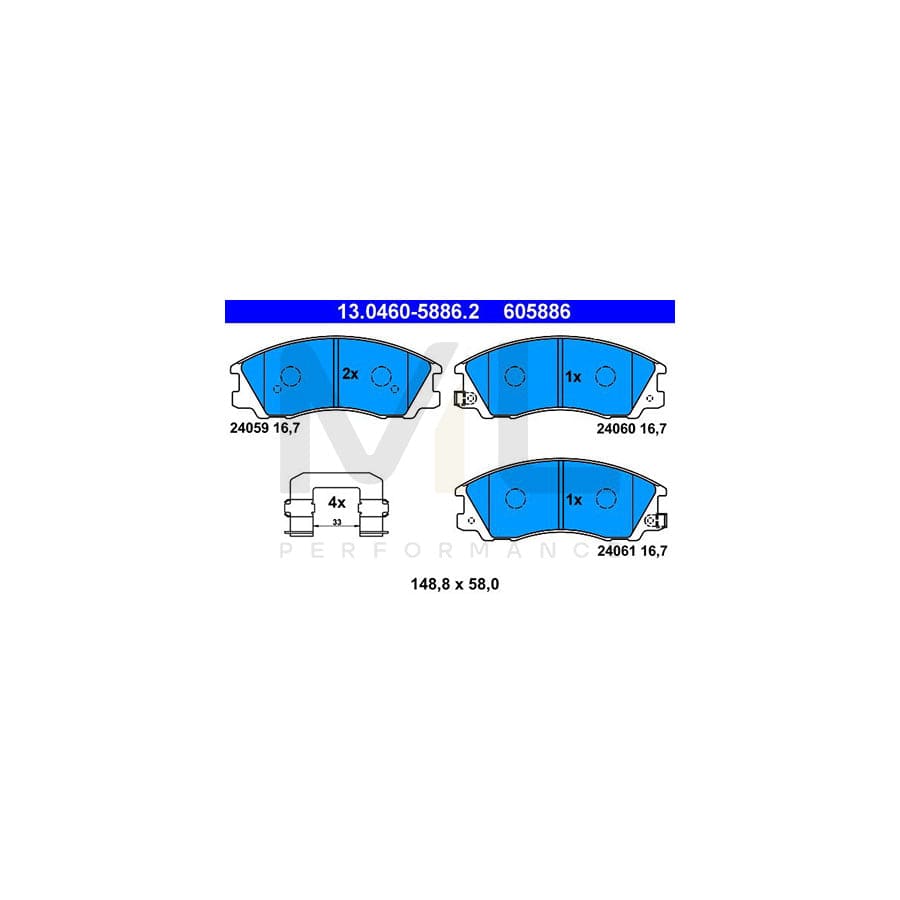 ATE 13.0460-5886.2 Brake pad set for HYUNDAI TERRACAN with acoustic wear warning, with accessories | ML Performance Car Parts