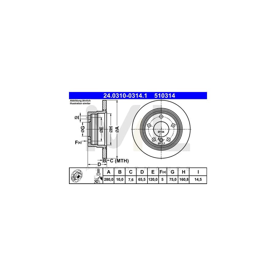 ATE PowerDisc 24.0310-0314.1 Brake Disc for BMW 1 Series Solid, Coated, High-carbon, with bolts/screws | ML Performance Car Parts