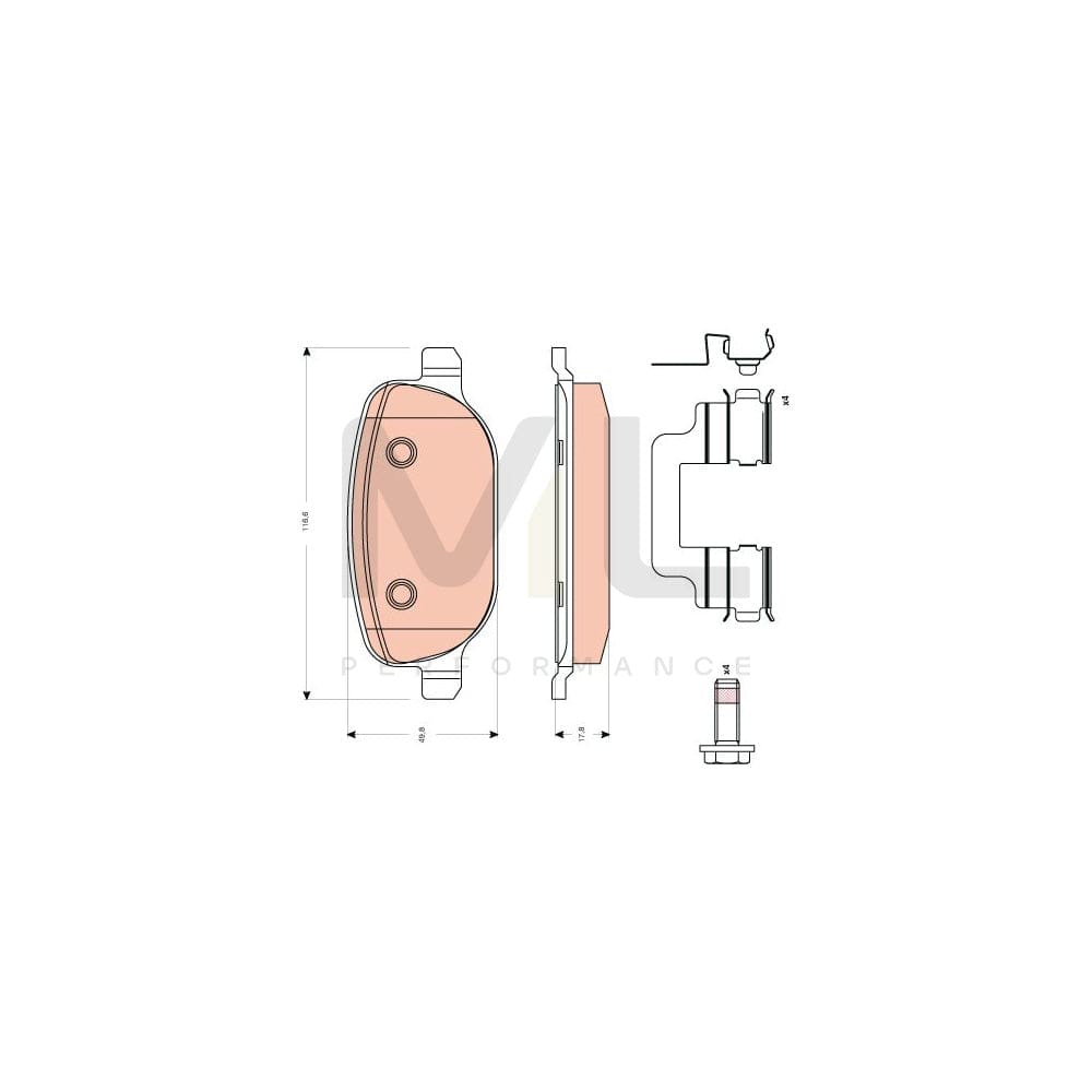 TRW Gdb1650 Brake Pad Set Not Prepared For Wear Indicator, With Brake Caliper Screws, With Accessories | ML Performance Car Parts