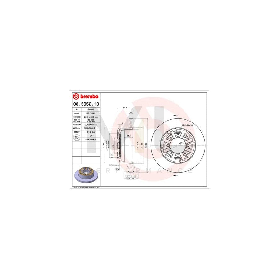 BREMBO 08.5952.10 Brake Disc for IVECO Daily Solid | ML Performance Car Parts