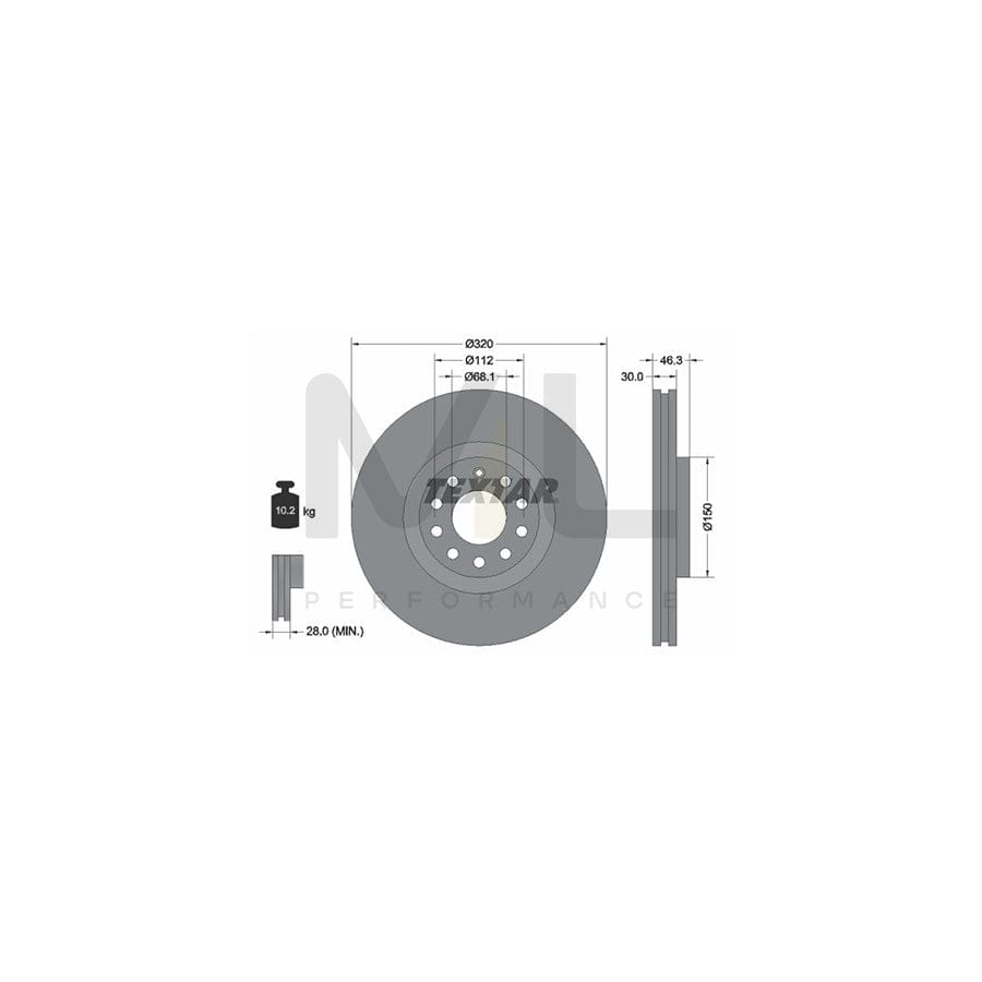 TEXTAR PRO 92106703 Brake Disc Externally Vented, Coated, without wheel hub, without wheel studs | ML Performance Car Parts