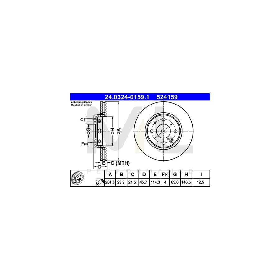 ATE PowerDisc 24.0324-0159.1 Brake Disc Vented, Coated | ML Performance Car Parts