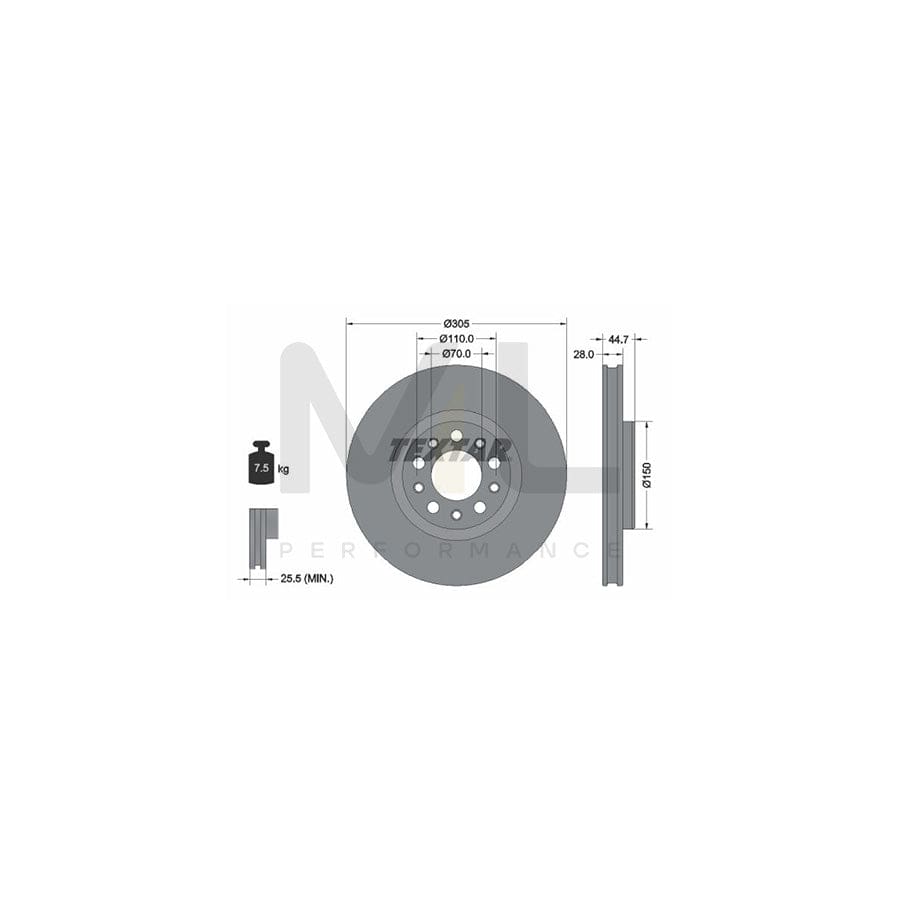 TEXTAR 92326305 Brake Disc for ALFA ROMEO Giulia Saloon (952) Internally Vented, Coated, High-carbon, without wheel hub, without wheel studs | ML Performance Car Parts