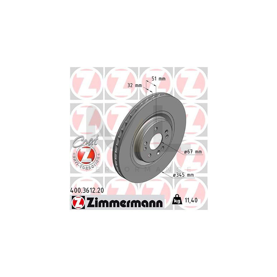 ZIMMERMANN COAT Z 400.3612.20 Brake Disc suitable for MERCEDES-BENZ ML-Class (W163) Internally Vented, Coated, High-carbon | ML Performance Car Parts