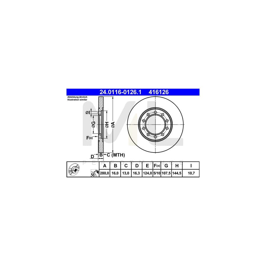 ATE 24.0116-0126.1 Brake Disc for FORD TRANSIT Solid, Coated | ML Performance Car Parts