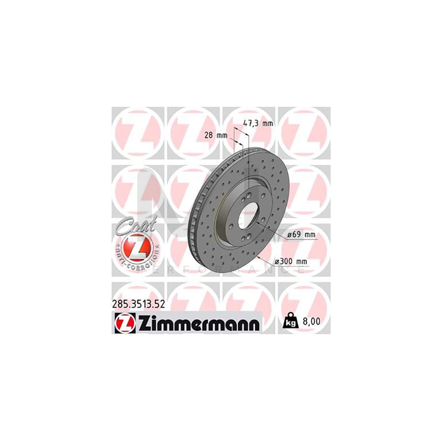 ZIMMERMANN SPORT COAT Z 285.3513.52 Brake Disc Internally Vented, Perforated, Coated | ML Performance Car Parts