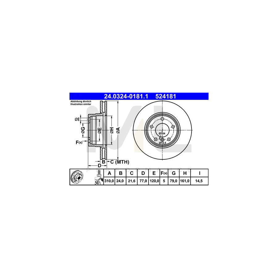 ATE PowerDisc 24.0324-0181.1 Brake Disc for BMW 5 Series Vented, Coated, High-carbon, with bolts/screws | ML Performance Car Parts