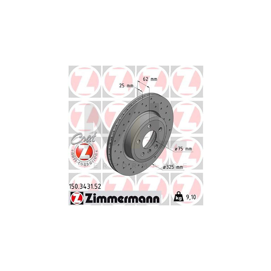 ZIMMERMANN SPORT COAT Z 150.3431.52 Brake Disc for BMW X3 (E83) Internally Vented, Perforated, Coated, High-carbon | ML Performance Car Parts