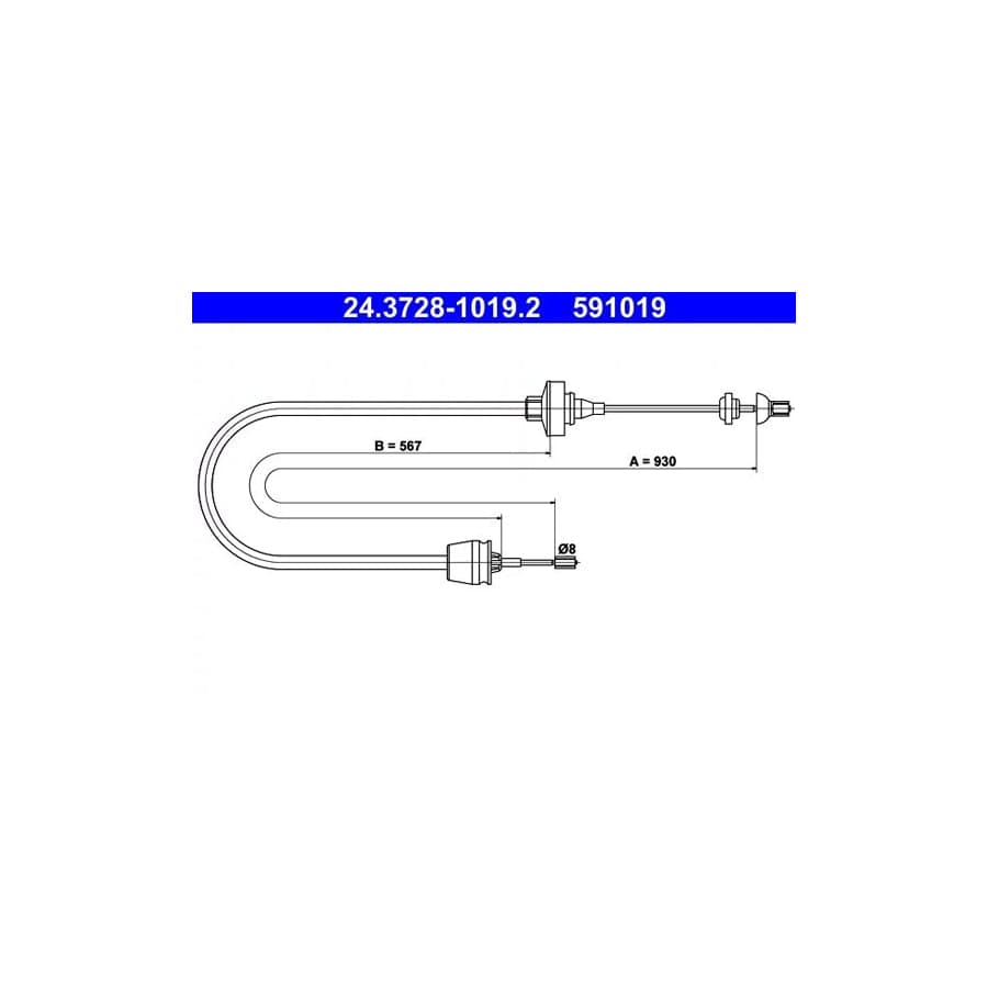 ATE 24.3728-1019.2 Clutch Cable For Renault Twingo