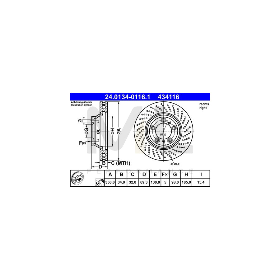 ATE 24.0134-0116.1 Brake Disc for PORSCHE 911 Coupe (997) Perforated / Vented, Coated, Alloyed / High-carbon | ML Performance Car Parts