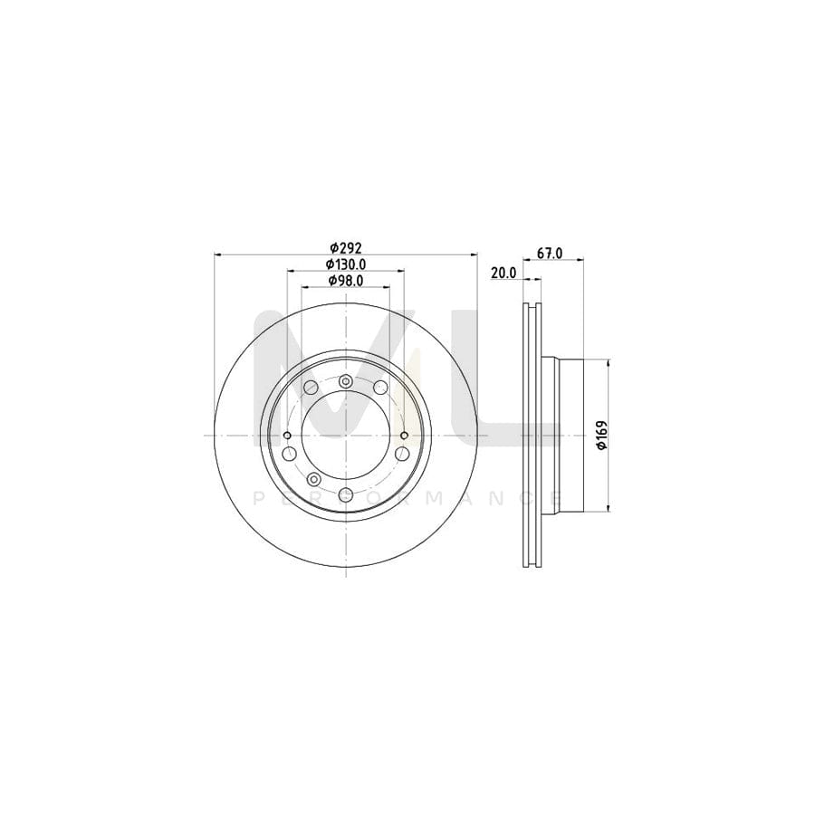 HELLA 8DD 355 105-721 Brake Disc for PORSCHE Boxster (986) Internally Vented, without wheel hub, without wheel studs | ML Performance Car Parts