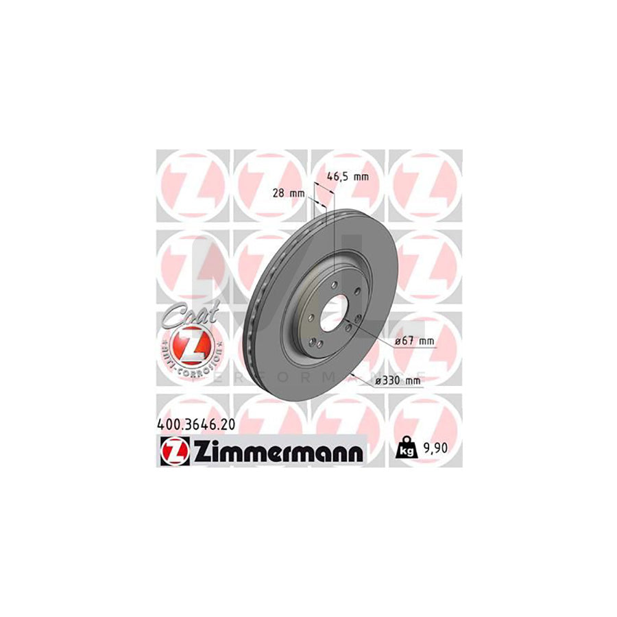 ZIMMERMANN COAT Z 400.3646.20 Brake Disc Internally Vented, Coated, High-carbon | ML Performance Car Parts