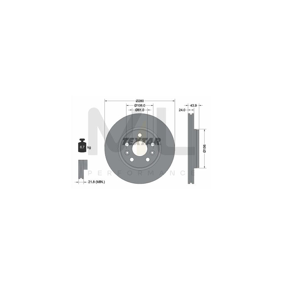 TEXTAR PRO 92202403 Brake Disc Externally Vented, Coated, without wheel hub, without wheel studs | ML Performance Car Parts