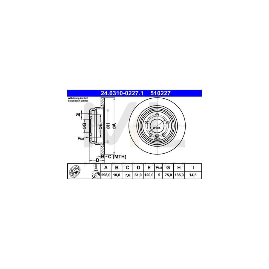 ATE PowerDisc 24.0310-0227.1 Brake Disc for BMW 5 Saloon (E39) Solid, Coated, High-carbon, with bolts/screws | ML Performance Car Parts