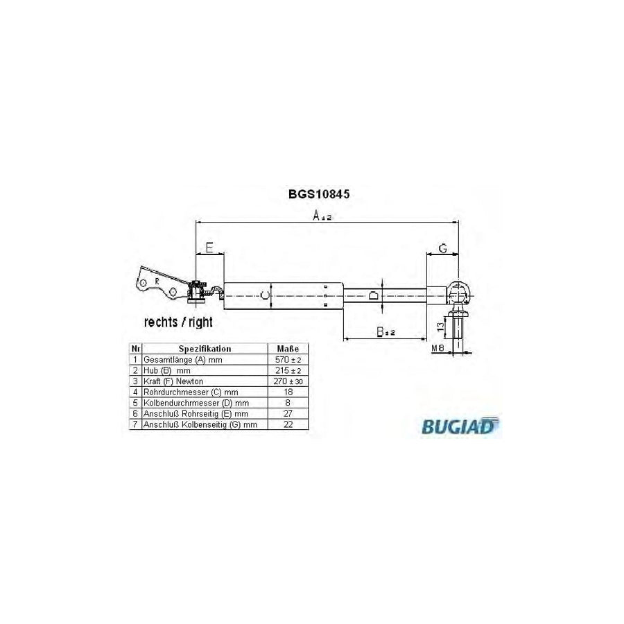 Bugiad BGS10845 Tailgate Strut For Daihatsu Charade Iii Hatchback (G100, G101, G102)