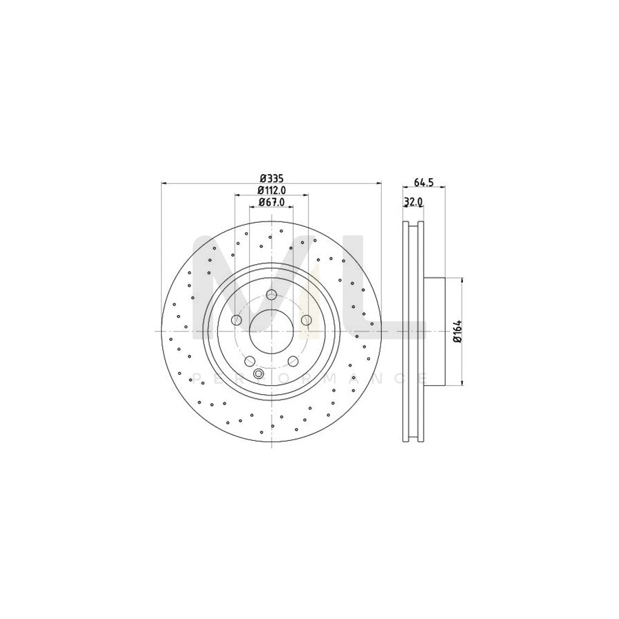 HELLA PRO High Carbon 8DD 355 128-871 Brake Disc suitable for MERCEDES-BENZ S-Class Internally Vented, Perforated, Coated, High-carbon, without wheel hub, without wheel studs | ML Performance Car Parts