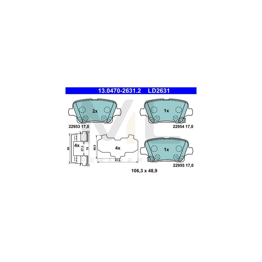 ATE 13.0470-2631.2 Brake pad set with acoustic wear warning, with anti-squeak plate, with accessories | ML Performance Car Parts