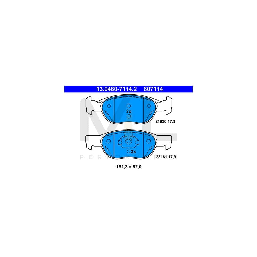 ATE 13.0460-7114.2 Brake pad set excl. wear warning contact, not prepared for wear indicator | ML Performance Car Parts