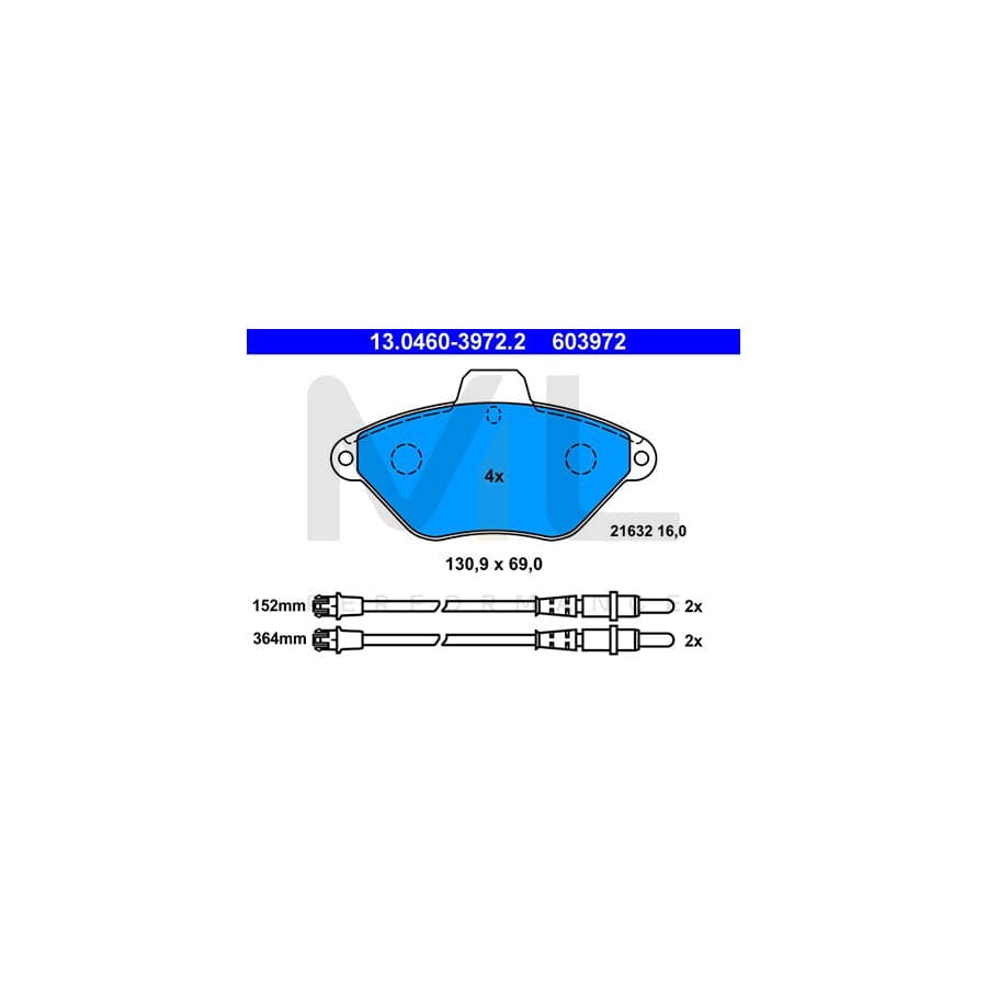 ATE 13.0460-3972.2 Brake pad set for CITRO?? XANTIA incl. wear warning contact | ML Performance Car Parts