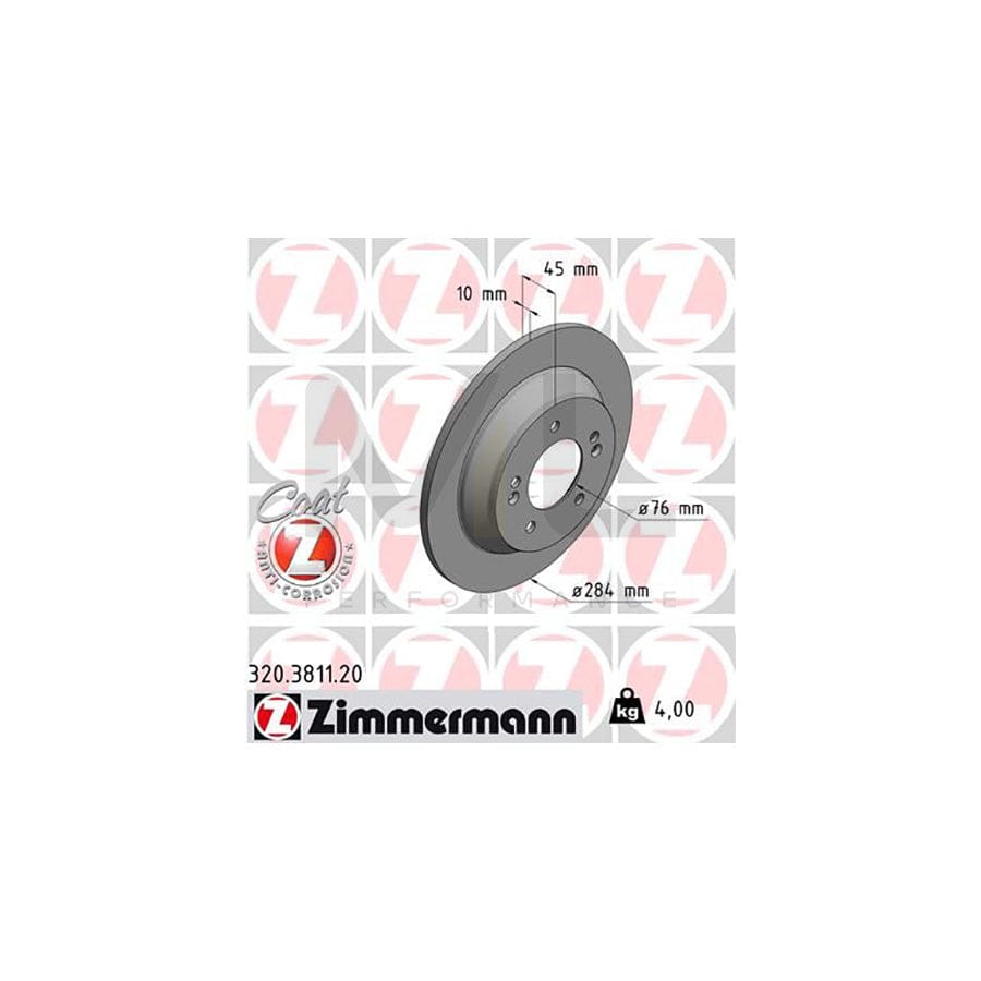 ZIMMERMANN COAT Z 320.3811.20 Brake Disc for KIA Carens IV (RP) Solid, Coated | ML Performance Car Parts