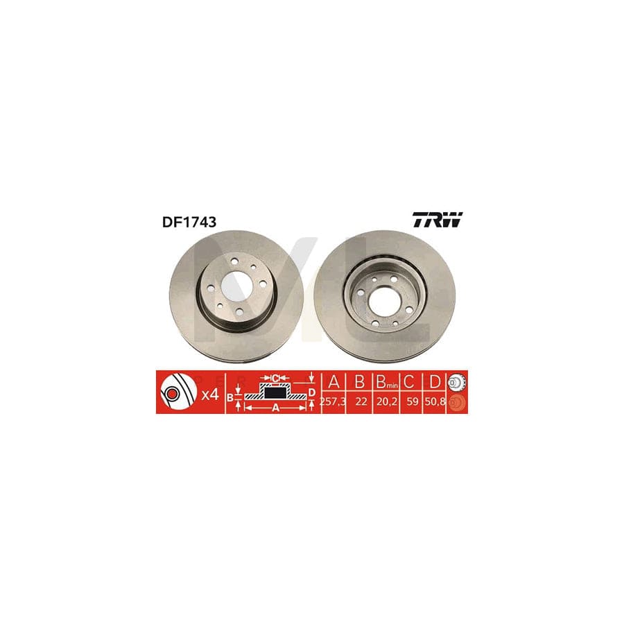 TRW DF1743 Brake Disc Vented | ML Performance Car Parts