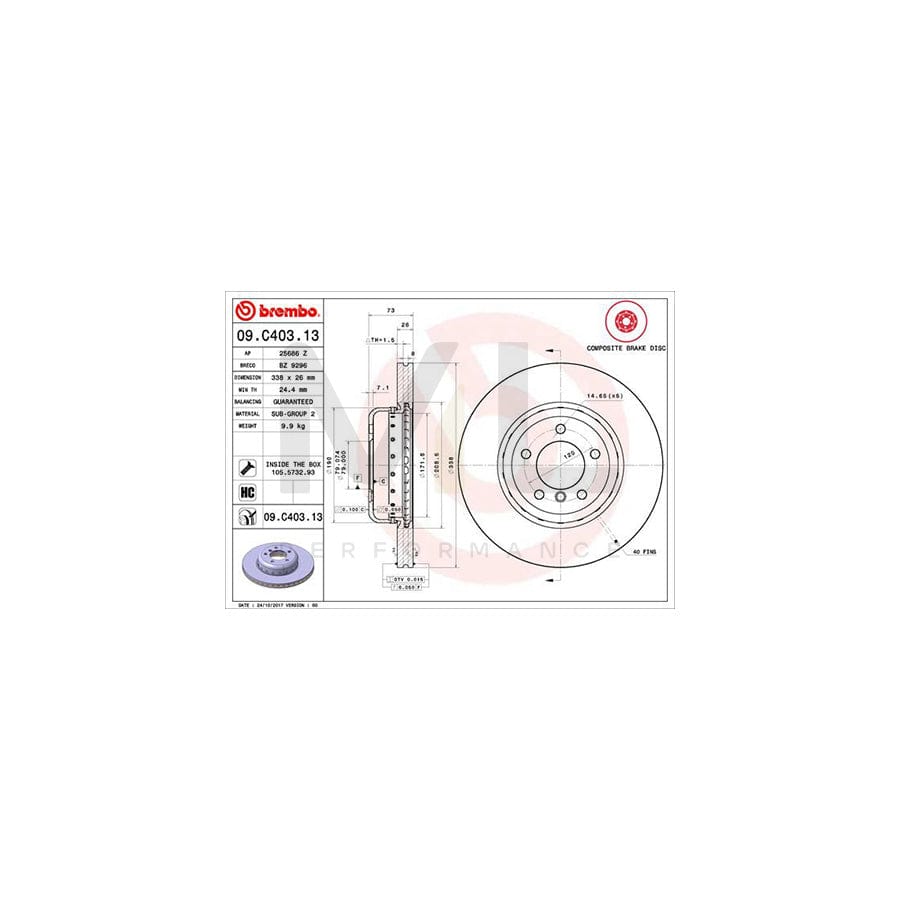 BREMBO TWO-PIECE DISCS LINE 09.C403.13 Brake Disc for BMW 1 Series Internally Vented, Two-piece brake disc, Coated, High-carbon, with bolts/screws | ML Performance Car Parts