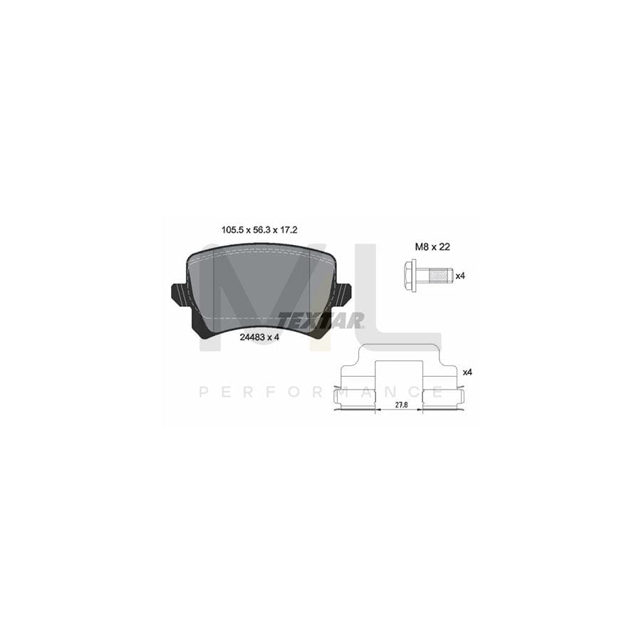 TEXTAR epad 2448382 Brake pad set not prepared for wear indicator, with brake caliper screws, with accessories | ML Performance Car Parts