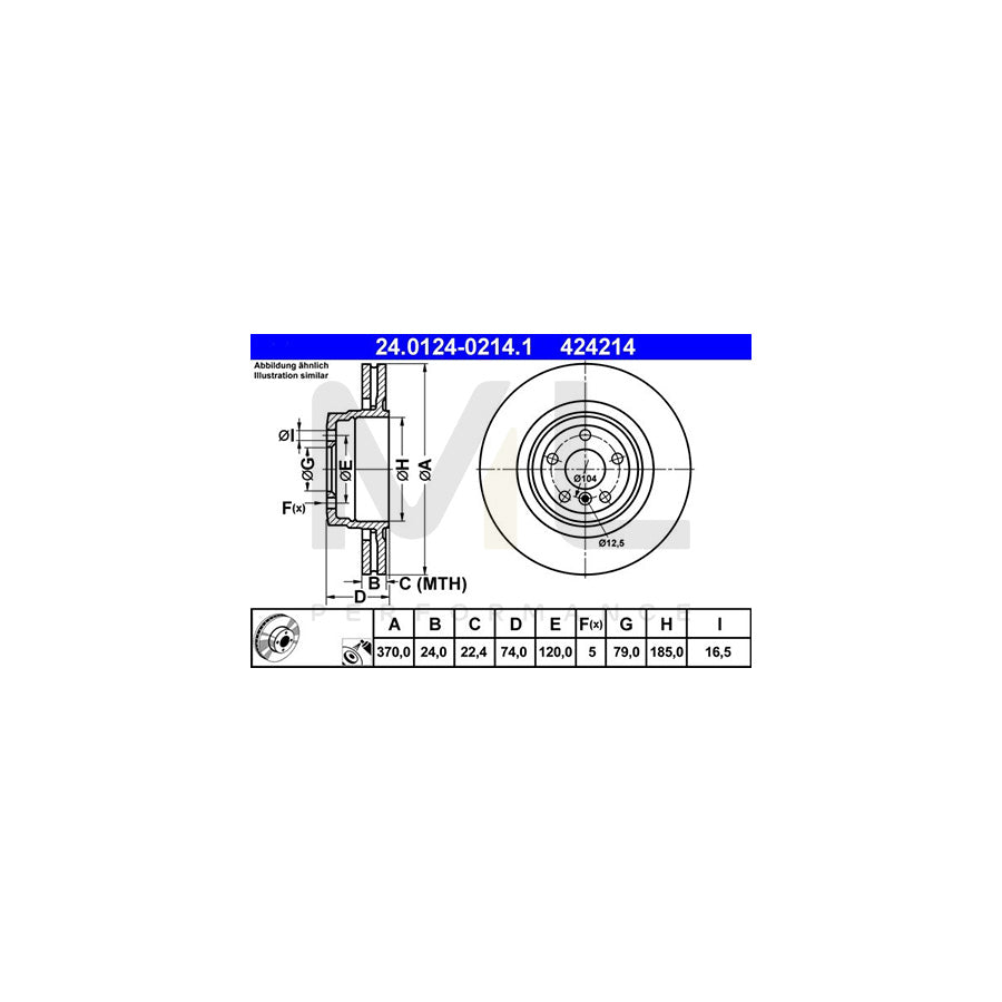 ATE 24.0124-0214.1 Brake Disc for BMW 7 (E65, E66, E67) Vented, Coated, High-carbon | ML Performance Car Parts