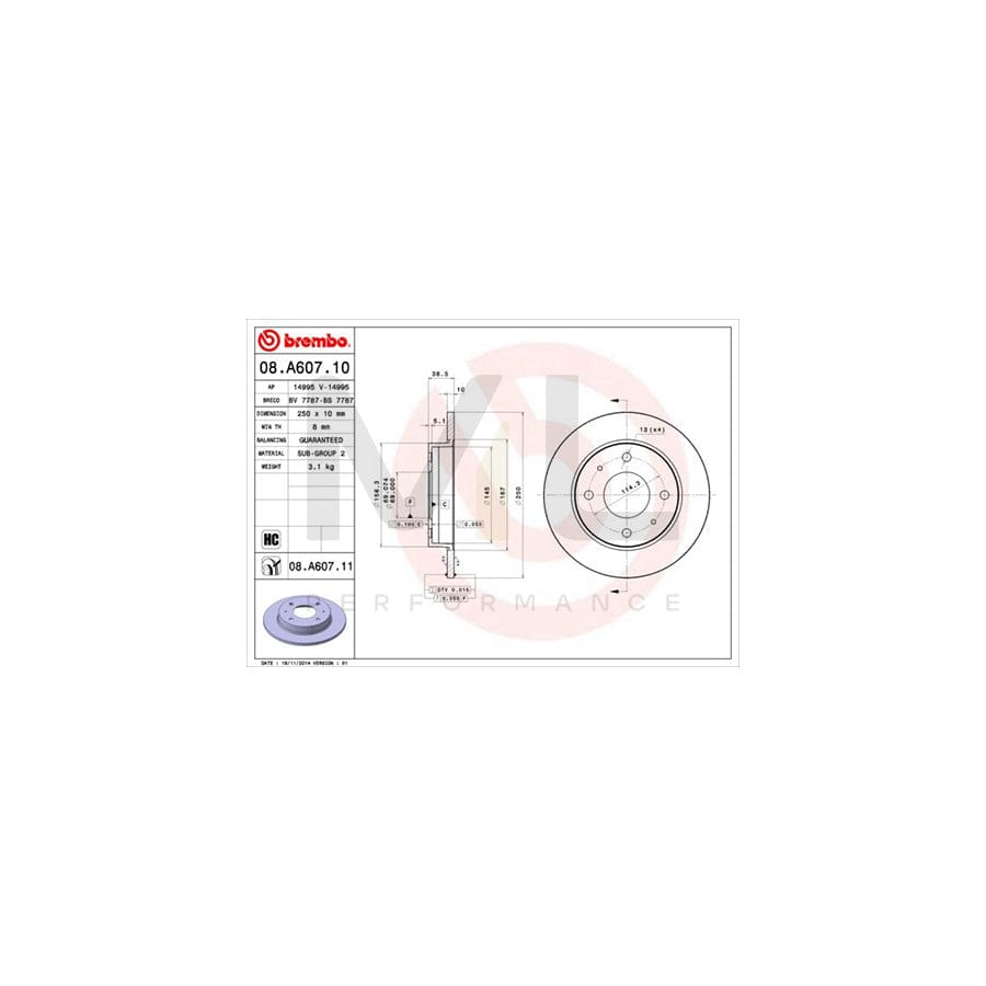 BREMBO 08.A607.10 Brake Disc Solid, High-carbon | ML Performance Car Parts