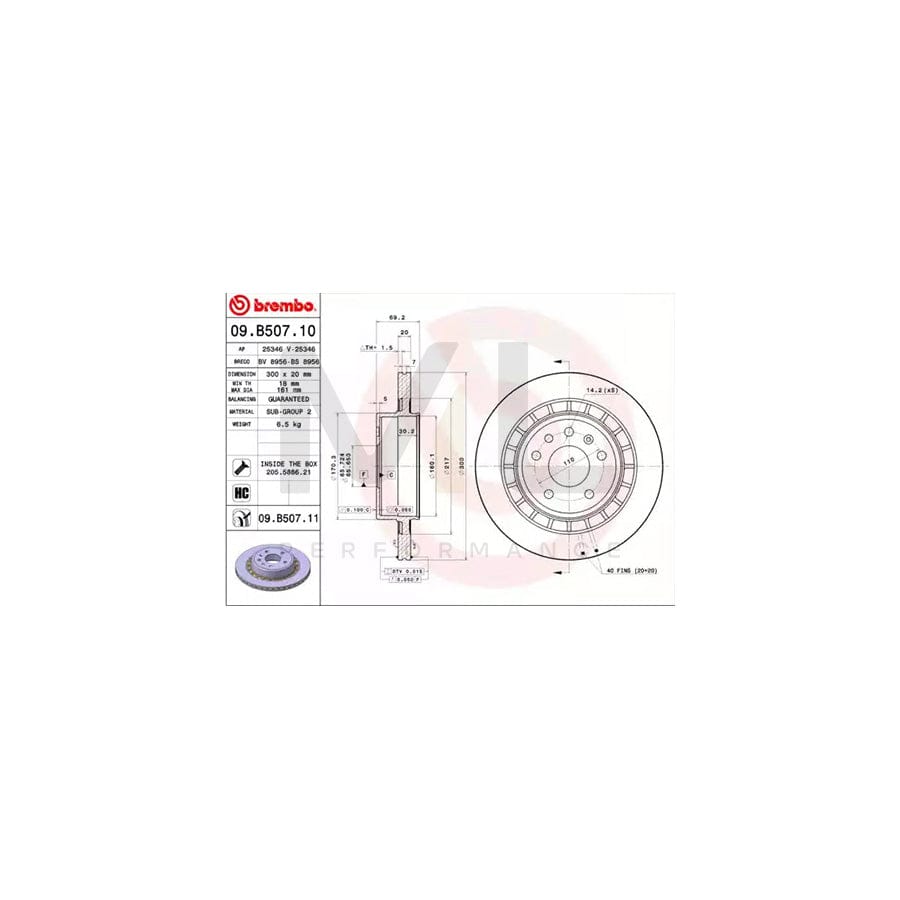 BREMBO COATED DISC LINE 09.B507.11 Brake Disc for SAAB 9-5 Internally Vented, Coated, High-carbon, with bolts/screws | ML Performance Car Parts