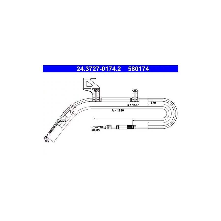 ATE 24.3727-0174.2 Hand Brake Cable For Vw Passat