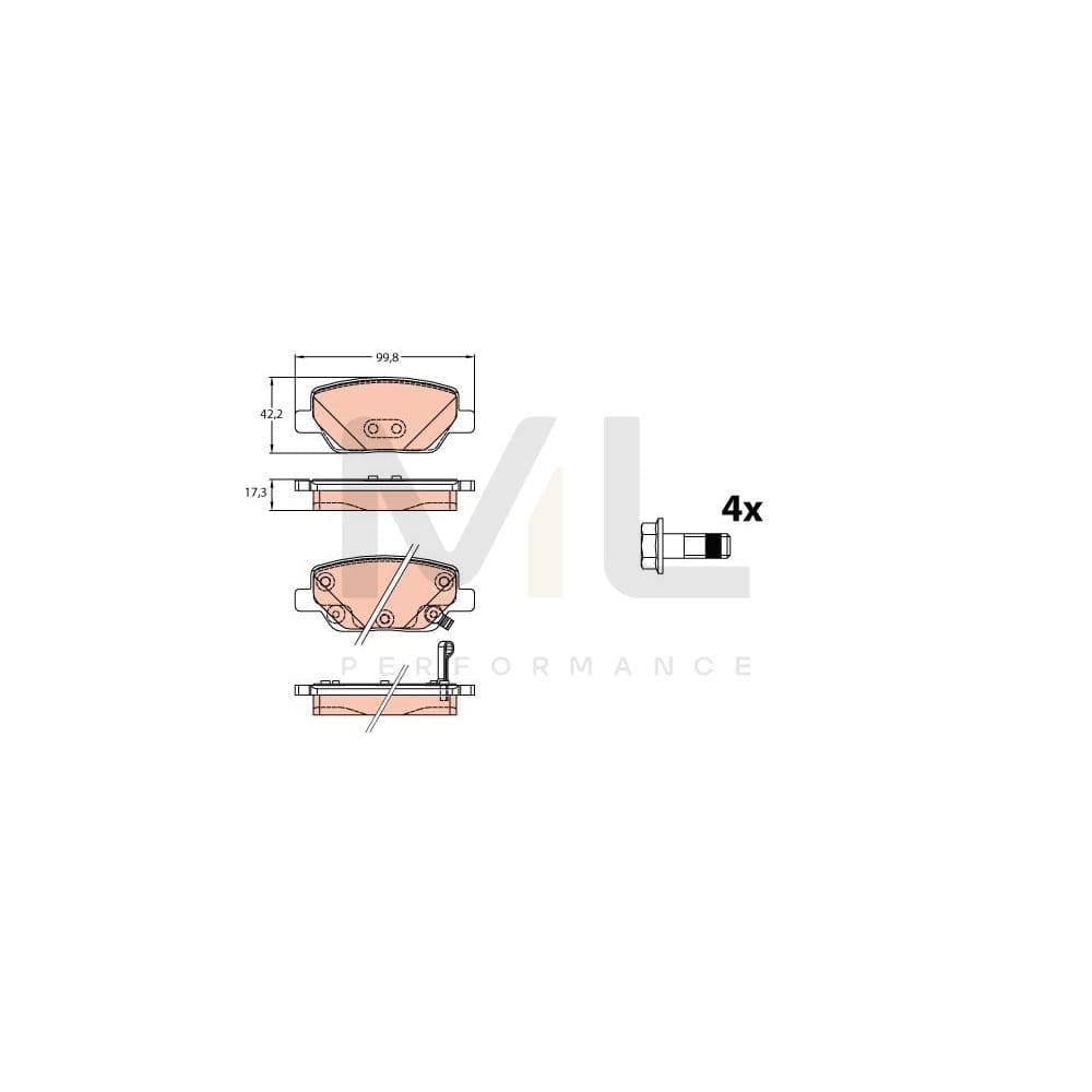 TRW Gdb2156 Brake Pad Set For Fiat Tipo With Acoustic Wear Warning, With Brake Caliper Screws, With Accessories | ML Performance Car Parts