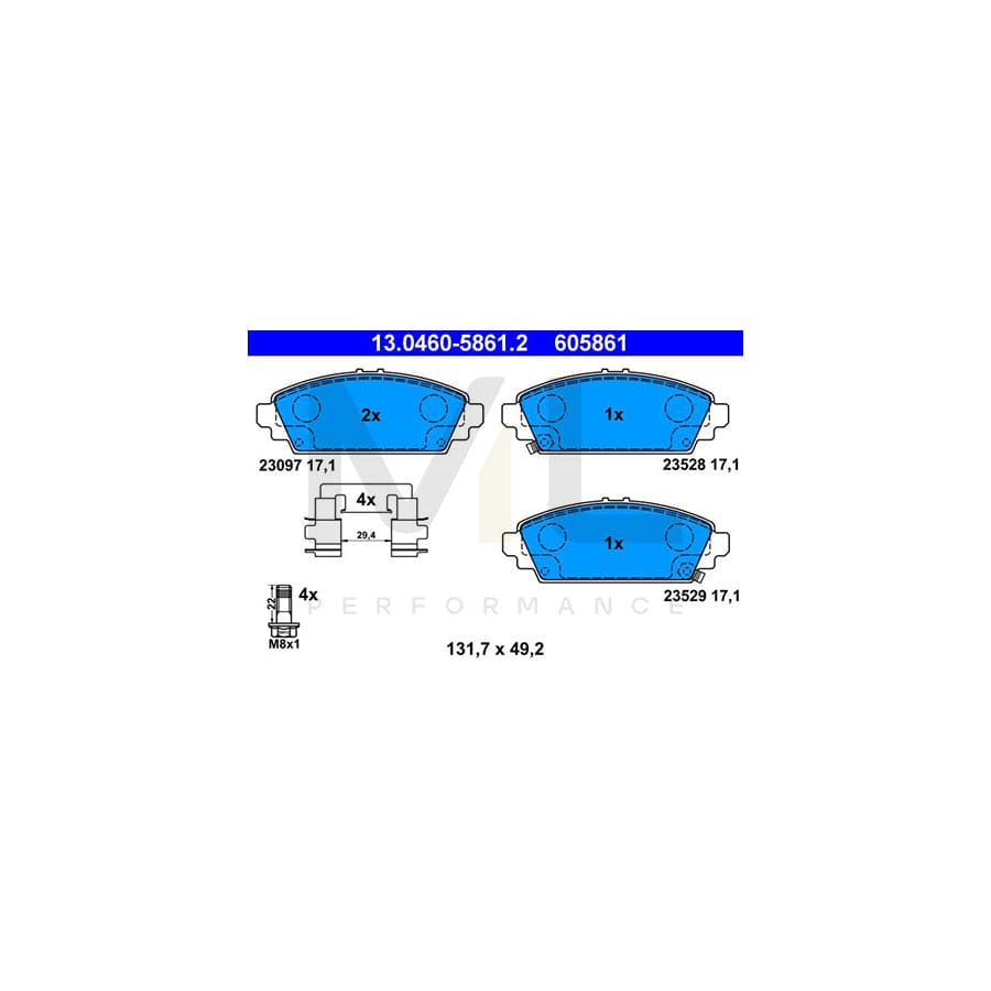 ATE 13.0460-5861.2 Brake pad set with acoustic wear warning, with brake caliper screws, with accessories | ML Performance Car Parts